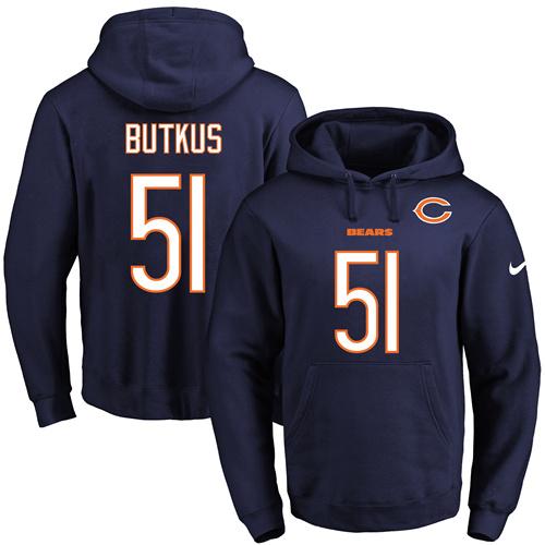Nike Bears #51 Dick Butkus Navy Blue Name & Number Pullover NFL Hoodie